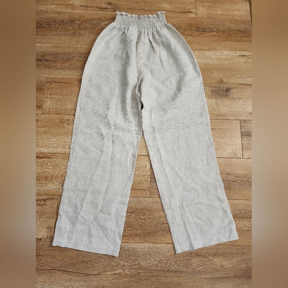 $278 NWT Reformation SET OF 2 Mora Linen Oatmeal Top Pants USA MADE Size M - Picture 3 of 11